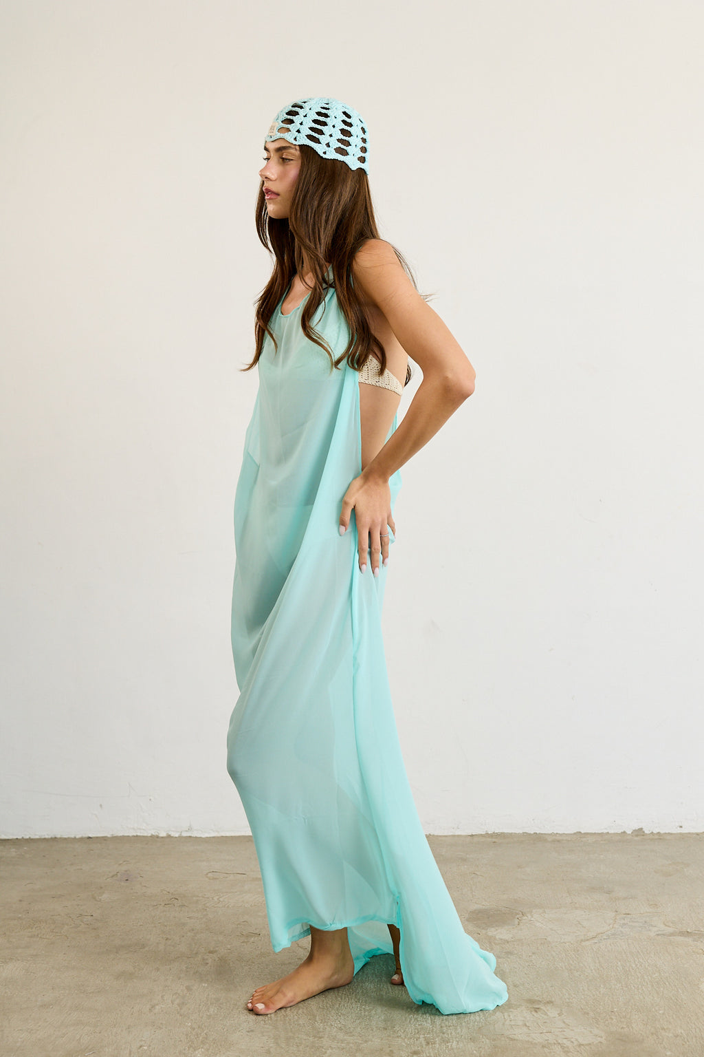 Tiffany Blue Chiffon Sheer Dress