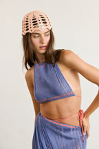 Peach Crochet Skull Cap