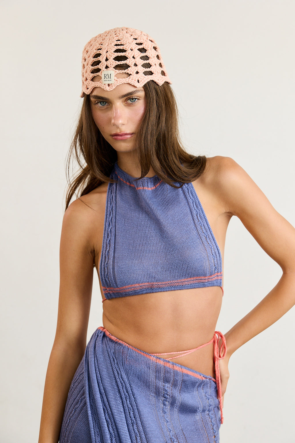 Peach Crochet Skull Cap