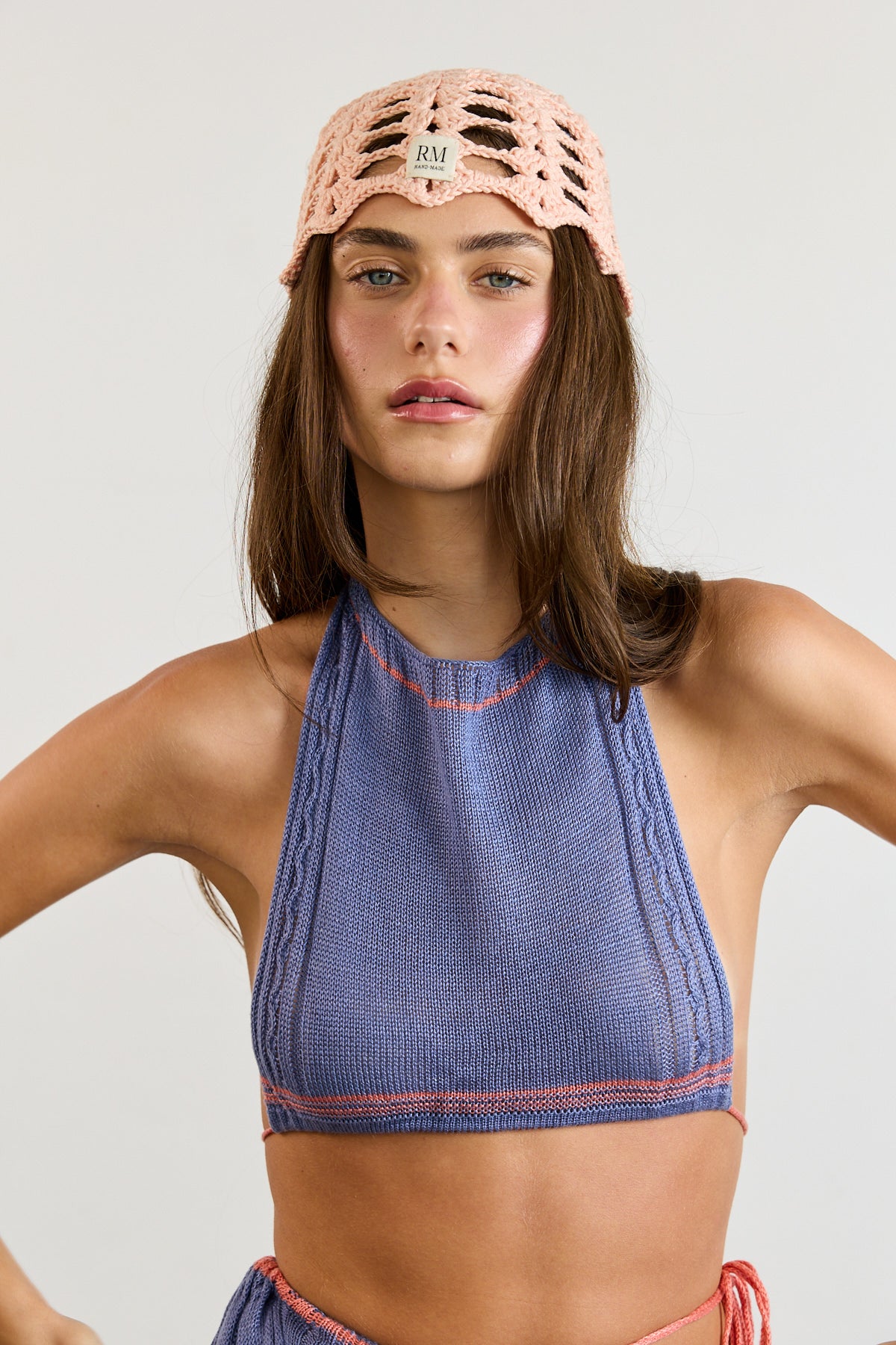 Peach Crochet Skull Cap