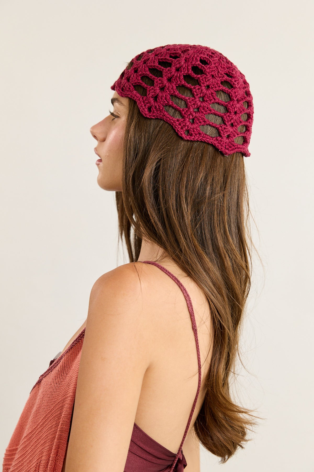 Burgundy Crochet Skull Cap