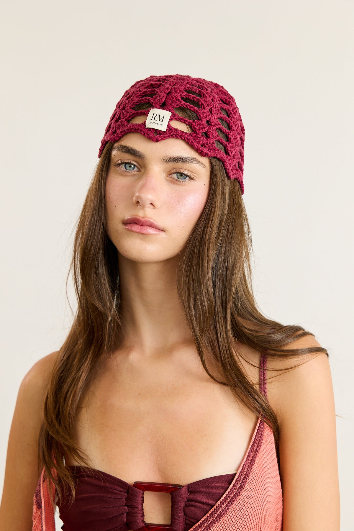 Burgundy Crochet Skull Cap