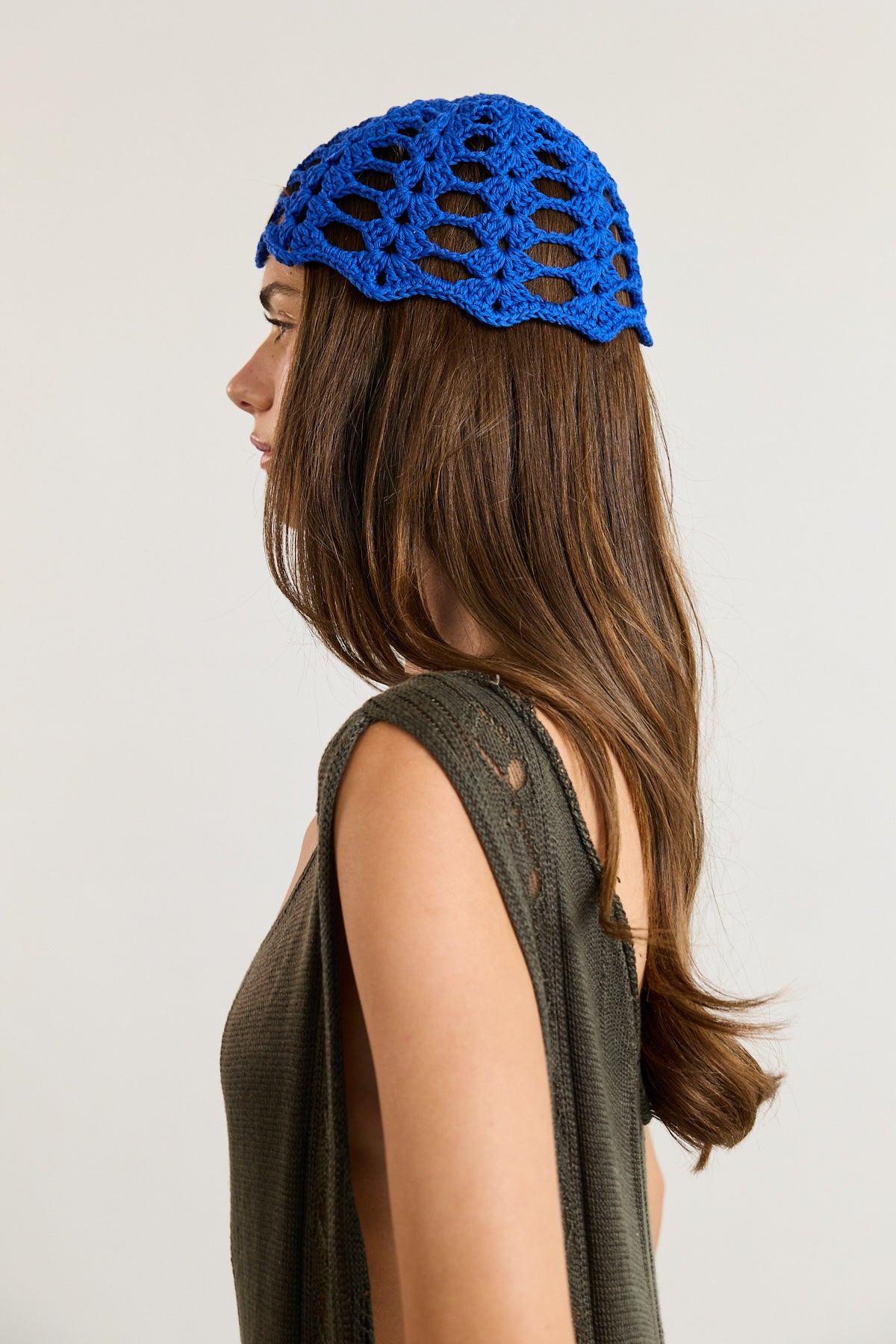 Cobalt Blue Crochet Skull Cap